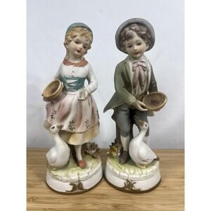 Ardalt Japan Porcelain Figurine Pair‎ Boy & Girl Feeding Geese Hand Painted